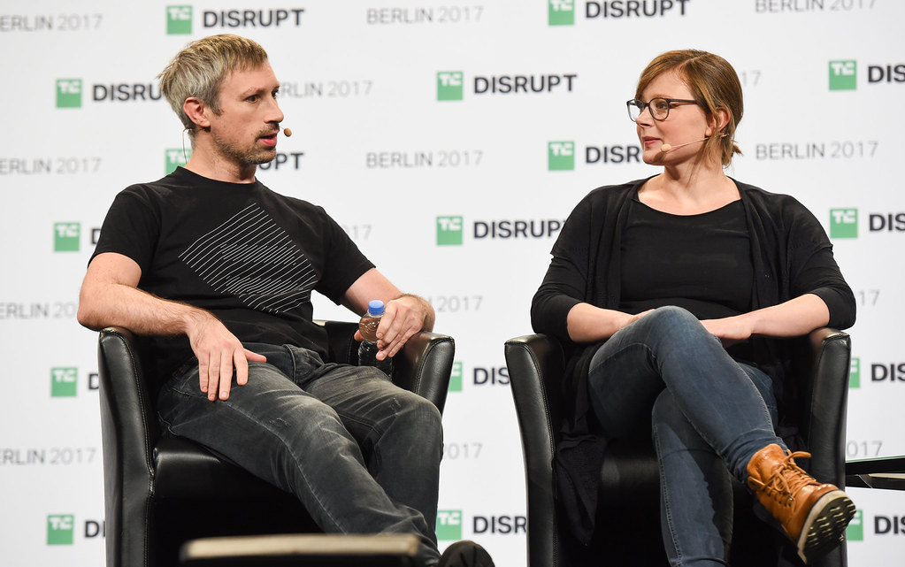 Gavin Wood (left) and Jutta Steiner at TechCrunch Disrupt Berlin, 2017.